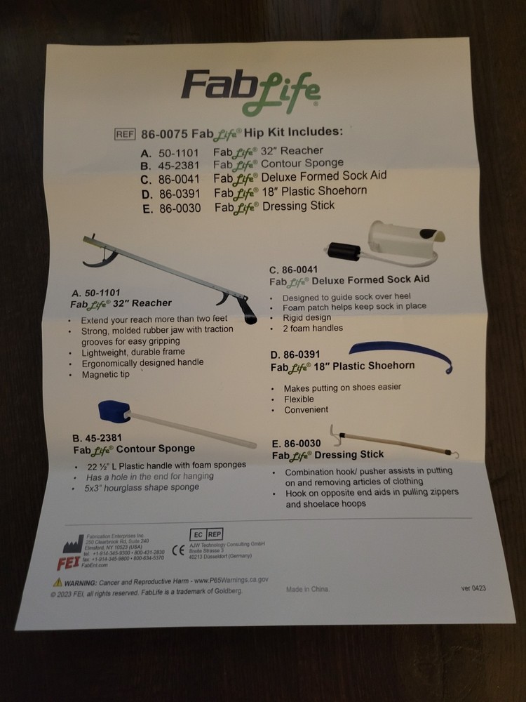 FabLife Hip Kit Daily Living Aids for Mobility, Hip Replacement Recovery, Knee