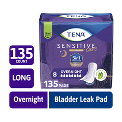 TENA Sensitive Care Overnight Incontinence Pads Extra Coverage Heavy Leak 135ct