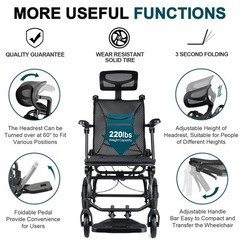 Only 16 lbs Ultra-Lightweight Foldable Transport Wheelchair, Dual handbrakes