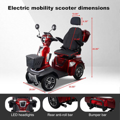 4-Wheel Mobility Scooter 500W for Adults & Seniors, 500LBS 12.4mph 25-37 Miles