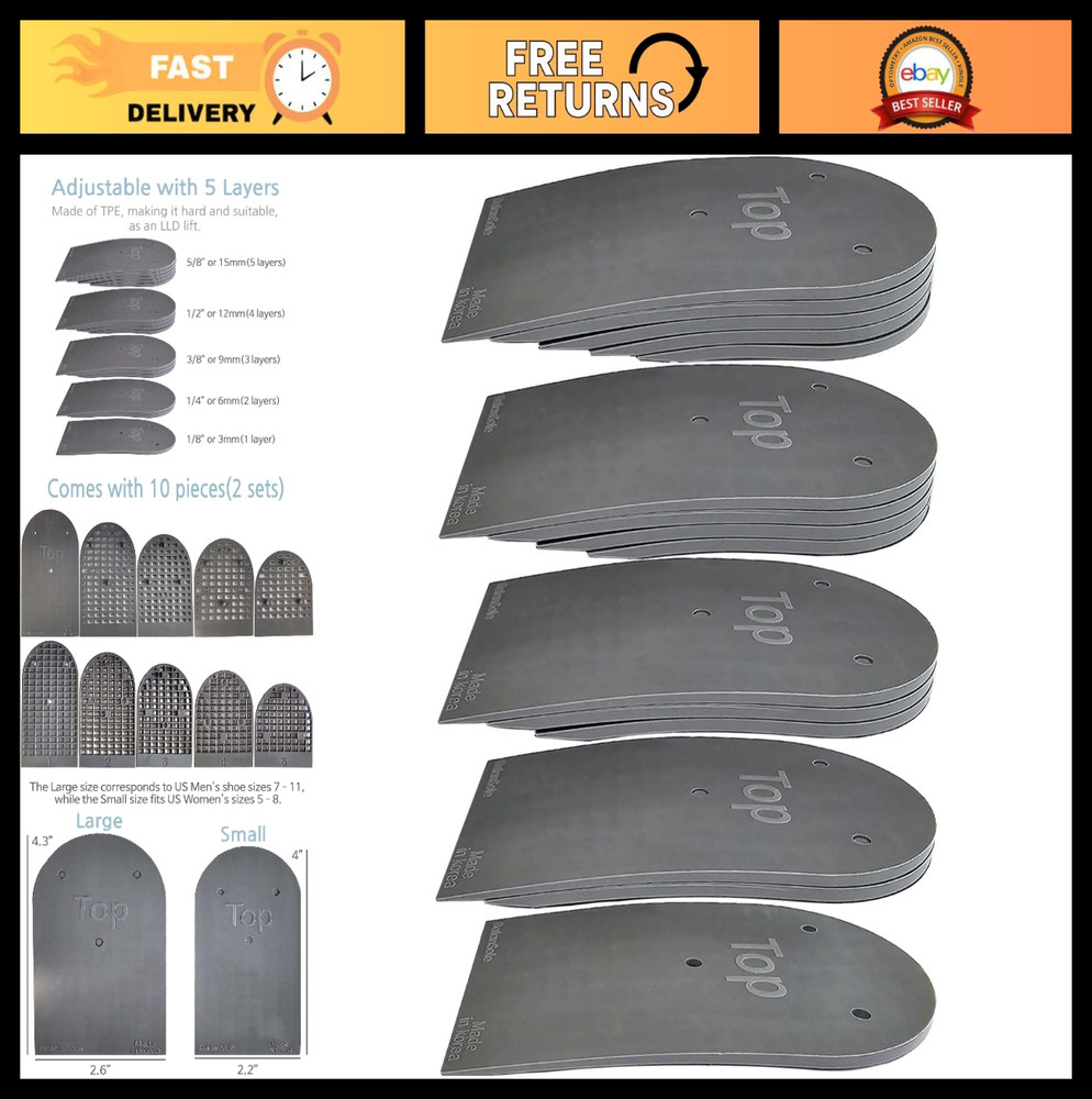 Adjustable Heel Lifts for Leg Length Discrepancy – Comfort Insoles Inserts (Larg