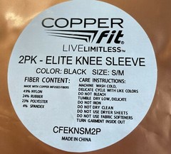 Copper Fit Copper Elite Knee Sleeve 2 Pk Opened Package /New Black