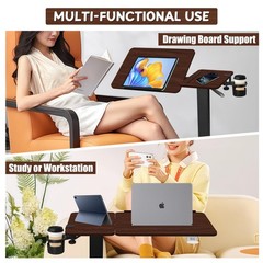 Adjustable Overbed Bedside Table with Wheels, Rotatable Desktop Height-Adjust…