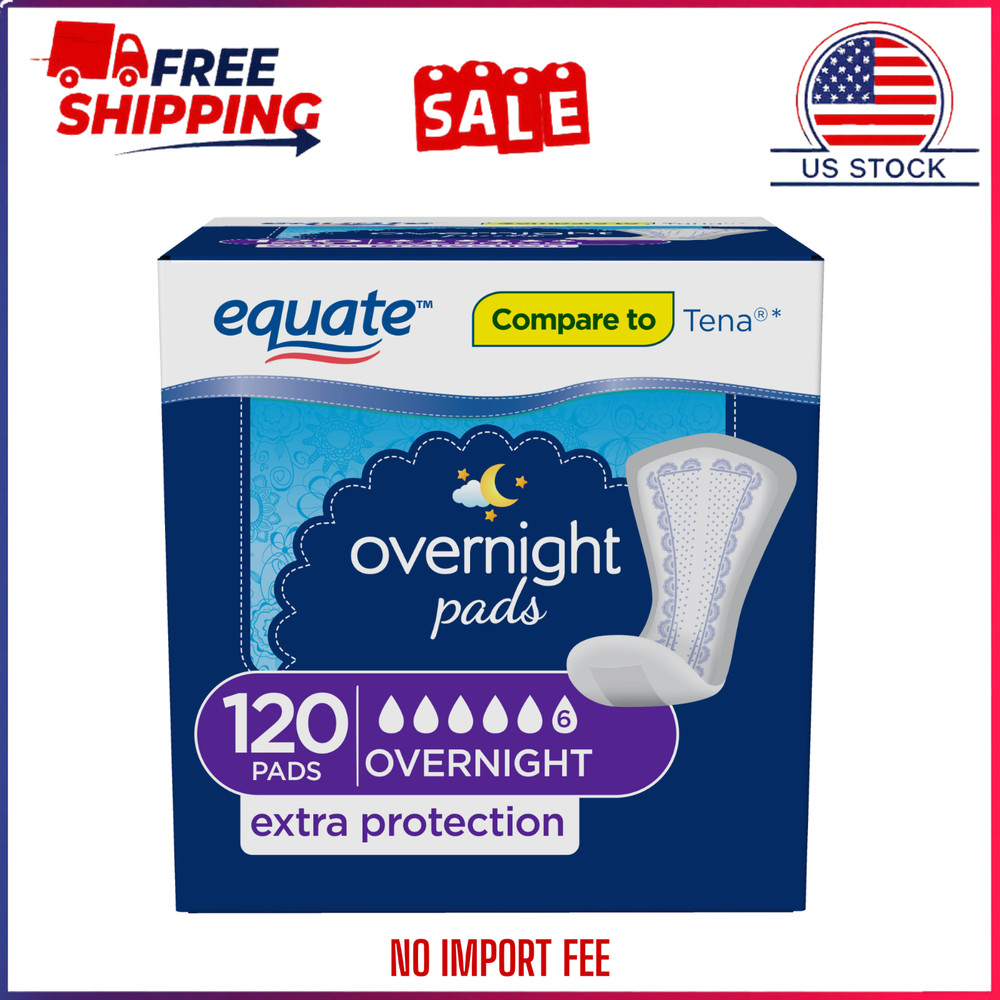 120 Count Equate Options Women’s Incontinence Pads, Unscented, Overnight