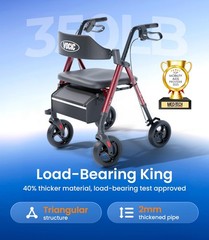 Ergonomic Rollator Walker with Seat, Supports 350lb, All-Terrain 8″ Wheels
