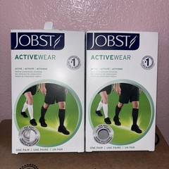 2 New Jobst ActiveWear 15-20 mmHg Firm Compression M White Knee Highs Stocking