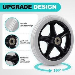 2Pcs 6 Inch Solid Wheelchair Replacement Wheels Rubber 6 inches, Grey