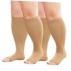 Plus Size Compression Socks: 2 Pairs Wide Calf Compression 3XL Beige-2 Pairs