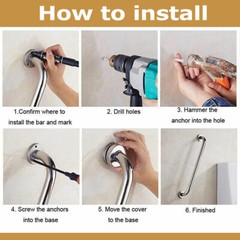 1/2× Stainless Steel Grab Bar Bathroom Safety Handicap Shower Tub Handle Support