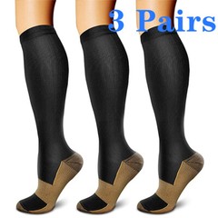 (3-Pairs) No Zipper Closed Toe 20-30 mmHg Zipper Compression Socks (2XL) Beige