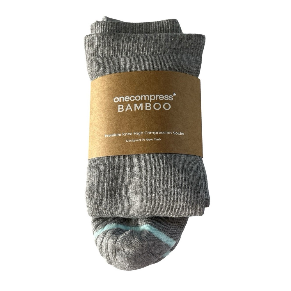 OneCompress Bamboo Socks Premium Knee High Compression Gray Grip Size XL/2XL
