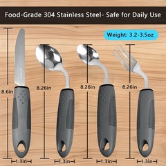 Weighted Adaptive Utensils, 4-Pcs Utensils for Hand Tremors Silver