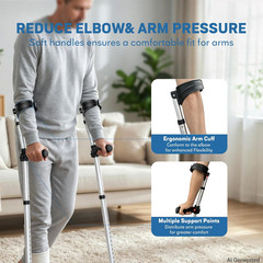 Forearm Crutches for Adults, Lightweight Aluminum Walking Crutches with 15-Level