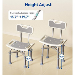 16.5 In. W Aluminum Shower Chair with Back in White, Adjustable Height, 350 Lb.