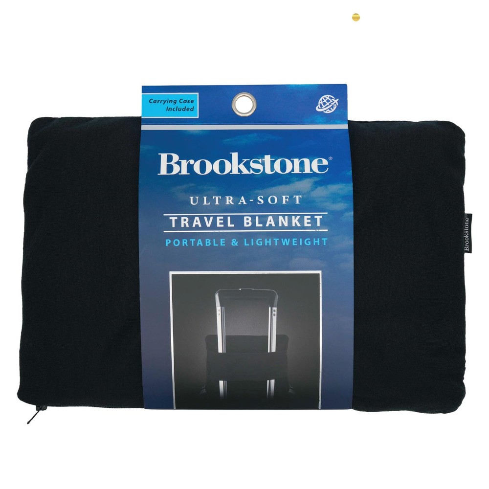 Brookstone Travel Blanket – 2-in-1 Super Soft Lightweight One Size, Black