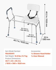 VEVOR Sliding Shower Chair Tub Transfer Bench with Cut-Out Seat Backrest 400 lbs