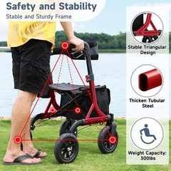 Walkers for Seniors, Rollator Walker with Seat, 4x 10″ Rubber Wheels All Terrain