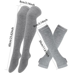 1 Set Women Girls Over Knee Long Stripe Printed Thigh High Cotton Socks Arm Slee
