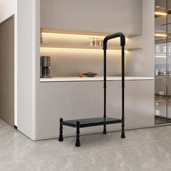 Step Stool with Handle, Adult Ramp with Handrail, Metal Stepping Stool black