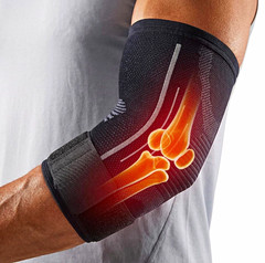 Black Elbow Compression Sleeve Brace Support w/ Adjustable Strap, Size M