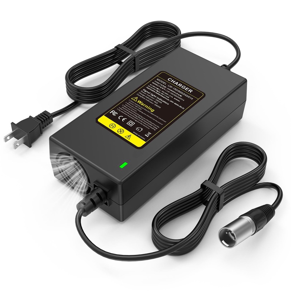 24V 5A 3-Pin Male XLR Connector Battery Charger for Lakematic, Pride Black