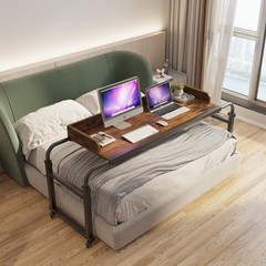 Overbed Table with Wheels, Modern Style, Brown, 55.1-82.7×25.6×18.1 inches, 3…