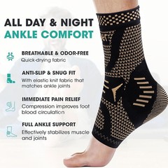 Ankle Brace for Sprained Ankle Compression Sleeve, 2 Pack Copper Infused Ankle