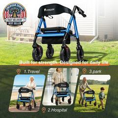 Walkers for Seniors with Seat,450Lbs Rolling Walker, 22″ Extra-Wide Heavy-Duty F