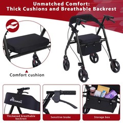 WALKER ROLLATOR SENIORS ELDERLY EQUIPMENT * HENMNII GMS-NHDR01X SERIES BLACK NEW