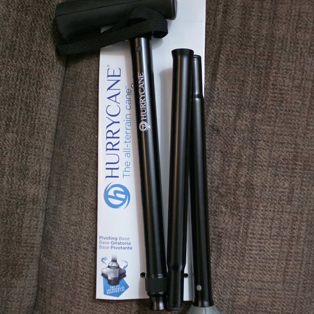 HurryCane Folding Walking Cane w/ Wrist Strap, Adjustable Height, Black