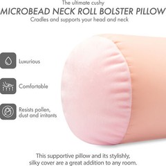 Microbead Bolster Neck Roll Pillow – Silky Feel, 14″ x 8″, Cream Peach