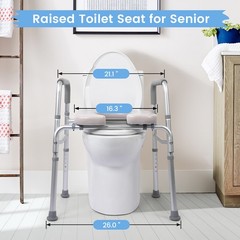 Raised Toilet Seat Commode Bathroom Assist Frame for Elderly, Handicapped 350LB