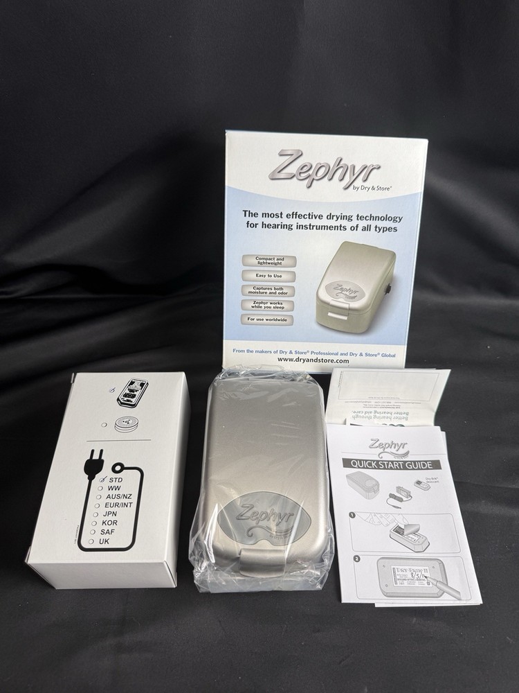 ZEPHYR BY DRY & STORE HEARING AID AIDS DRYER DRYING STORAGE CASE NEW – OPEN BOX