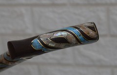 Handcrafted Egyptian Stick, Turquoise & Mother of Pearl Inlaid Wood Walking Cane