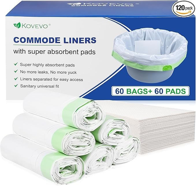 Kovevo 60 Pack Commode Liners with Absorbent Pads, 120 Piece Set, Green-120