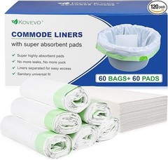 Kovevo 60 Pack Commode Liners with Absorbent Pads, 120 Piece Set, Green-120