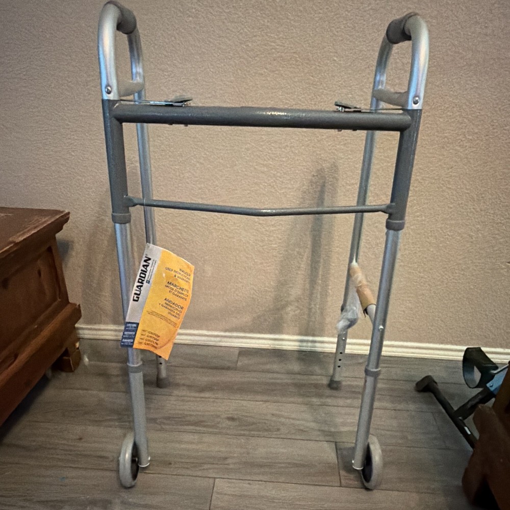 Guardian Walking Frame Walker, Adjustable Height, 2 Wheels, Silver/Gray