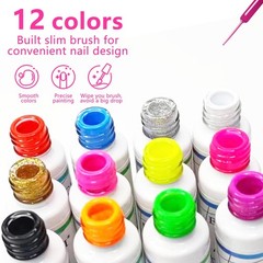 eodci Nail Art Gel Liner Set, 12 Colors Black White Hot Pink Yellow Green Glitte