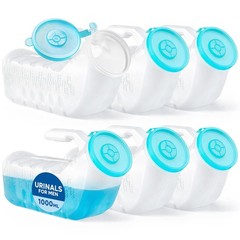 Men Urinal 1000ml 32oz 6 Pack Portable Bedside Glow Lid Spill Proof Car Travel