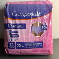 Composure Womens Incontinence Underwear 12 Count 2XL Fits Waist 64-80 inches