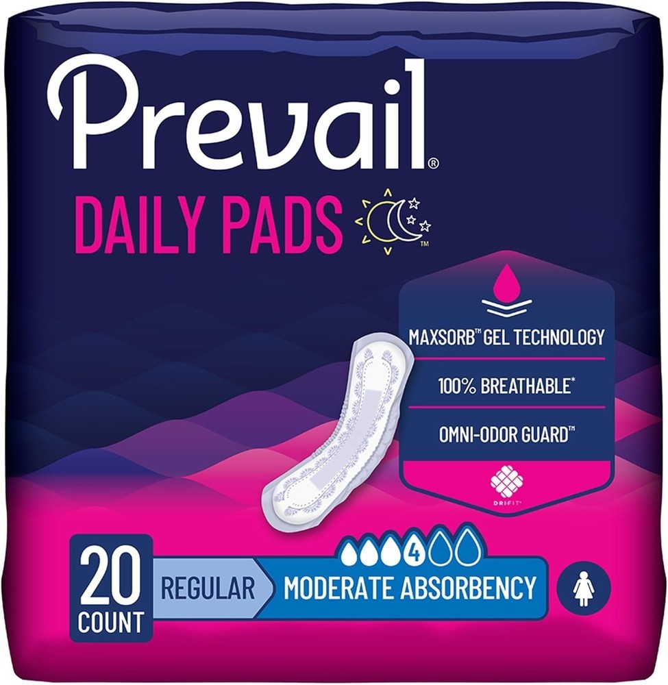 Prevail Incontinence Bladder Control Pads, 4 Drop, Moderate Absorbency, Regular