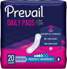 Prevail Incontinence Bladder Control Pads, 4 Drop, Moderate Absorbency, Regular