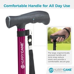 HurryCane Freedom Edition Foldable Walking Cane with T Handle, Red/Magenta