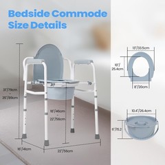 Careboda Bedside Commode Chair with Bucket for Seniors, Portable Extra Wide Comm