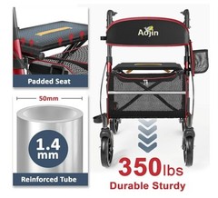 Aojin Red Rollator Walker up to 350lbs capacity.