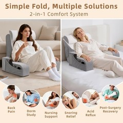 Reading Pillow for Bed Adult, 2-in-1 Foldable Back Wedge Pillow