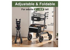 Rollisroll All Terrain Walker for Seniors with Seat, Foldable Aluminum Frame 10”