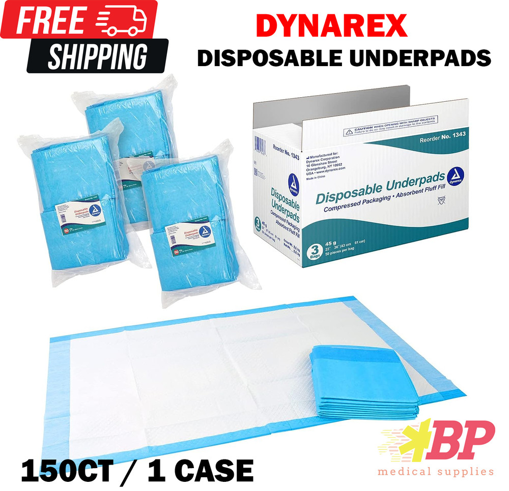 Dynarex Medical-Grade Patient Bed Pads 23″ x 36″ Puppy Underpads Dog Pads 150CT