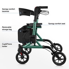 Rollator Walker w/Seat Folding Walker w/8inch Wheels Supports up to 300lbs Green