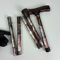Folding Adjustable Walking Cane Compass Rose T-Handle 5 Notch 33-37 In